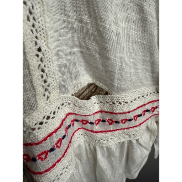 Free People Cream Embroidered Lace Up Tunic Top Bell Sleeve Boho - Picture 3 of 9